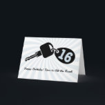 16 Year Old Birthday Blue Guy Car Keys Keychain Card<br><div class="desc">This striking 16th birthday card is perfect for a boy who's excited about getting his driver's permit. The front features a bold silhouette of a car key with a keychain, with the number "16" prominently displayed. The message, "Happy 16th! Time to Hit the Road!" captures the thrill of this milestone...</div>