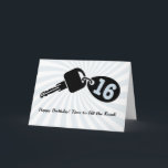 16 Year Old Birthday Blue Guy Car Keys Keychain Card<br><div class="desc">This striking 16th birthday card is perfect for a boy who's excited about getting his driver's permit. The front features a bold silhouette of a car key with a keychain, with the number "16" prominently displayed. The message, "Happy 16th! Time to Hit the Road!" captures the thrill of this milestone...</div>