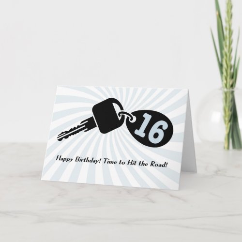 16 Year Old Birthday Blue Guy Car Keys Keychain Card