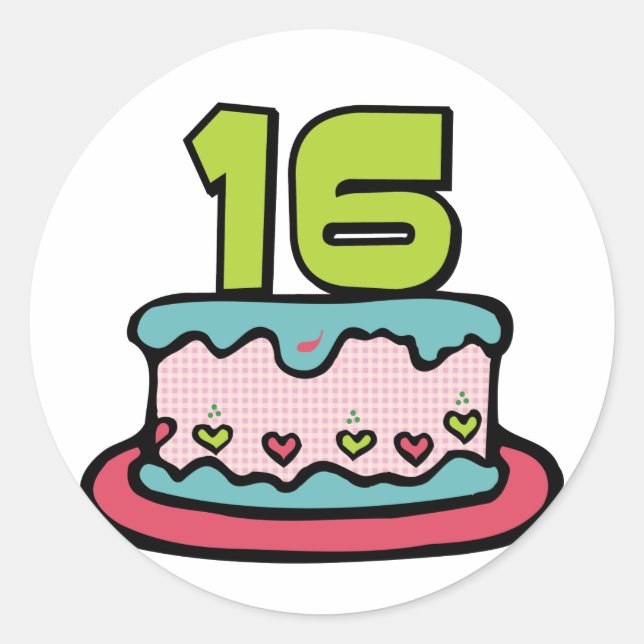 16 Year Old Birthday Cake Classic Round Sticker (Front)