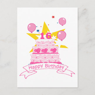 16 Year Old Birthday Cake Postcard