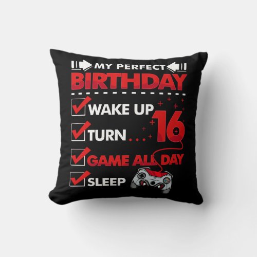 16 Year Old Gamer Boy 16th Perfect Birthday Gaming Throw Pillow