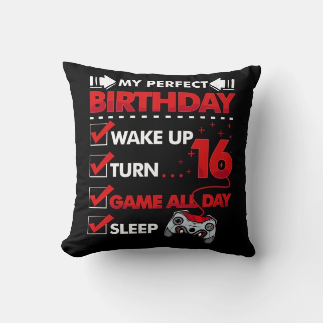 16 Year Old Gamer Boy 16th Perfect Birthday Gaming Throw Pillow (Front)