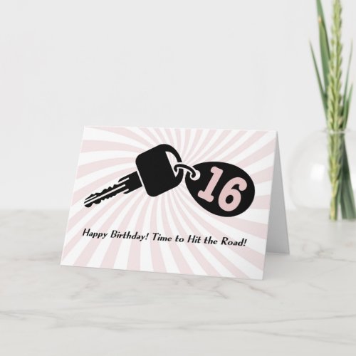 16 Year Old Pink Birthday Car Keys Keychain Black  Card