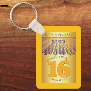16 Year Sober Anniversary   Golden Ray 12 Step Keychain