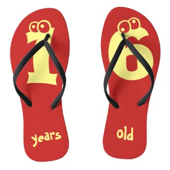 16 Years Old Cute Birthday Numbers Flip Flops by HappyGabby at Zazzle