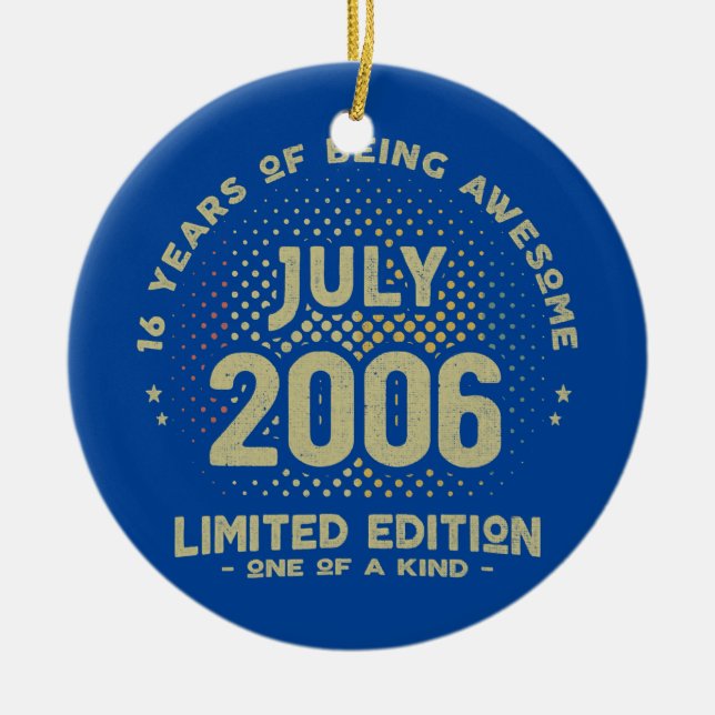 16 Years Old July 2006 Limited Edition 16th Ceramic Ornament (Front)