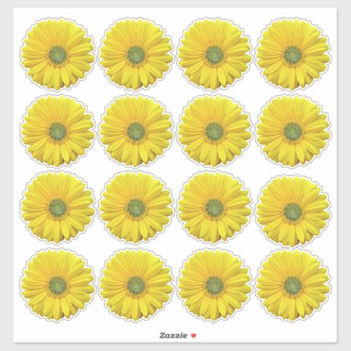 16 Yellow Gerbera Daisy Flower Kiss_Cut Stickers