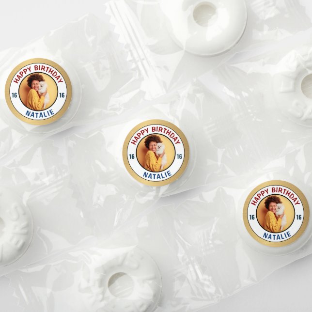 16th 16 Happy Birthday Photo Gold Personalize   Life Saver® Mints (Assorted)