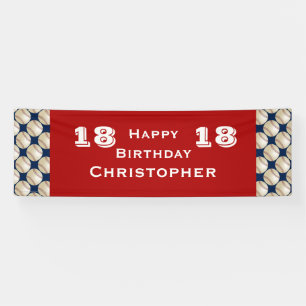 16th/17th/18th Birthday Party Baseball, Red, Name Banner