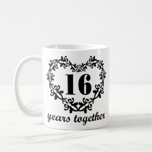 16th Anniversary 16 Years Together Heart Gift Mug