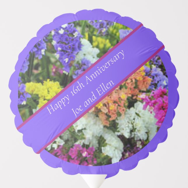 16th Anniversary colourful Statice Balloon (Front)