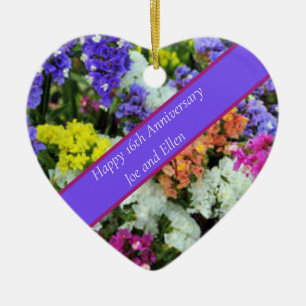 16th Anniversary colourful Statice Ceramic Ornament