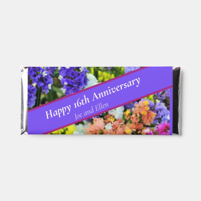 16th Anniversary colourful Statice Hershey Bar Favors (Front)