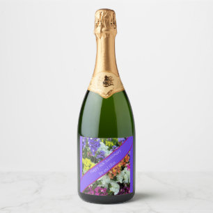 16th Anniversary colourful Statice Sparkling Wine Label