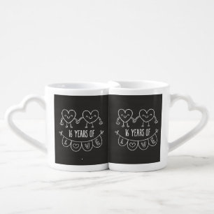 16th Anniversary Gift Chalk Hearts Coffee Mug Set