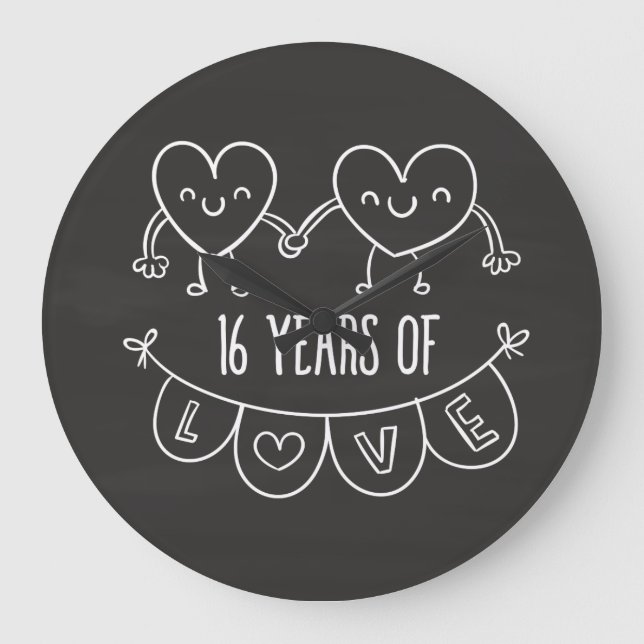 16th Anniversary Gift Chalk Hearts Large Clock (Front)