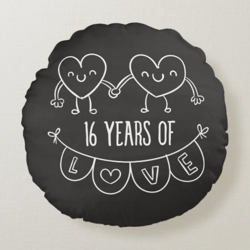 16th Anniversary Gift Chalk Hearts Round Pillow