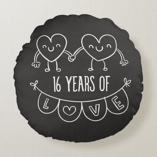 16th Anniversary Gift Chalk Hearts Round Pillow (Front)