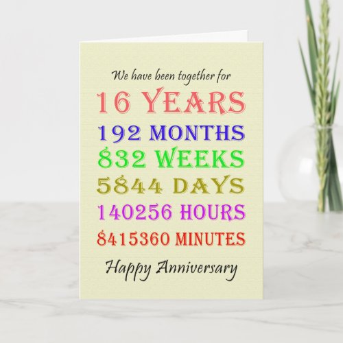 16th Anniversary Milestones Card