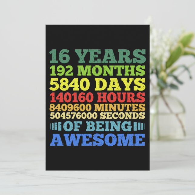 16th Birthday 16 Years Old Girl Boy 192 Months Invitation (Standing Front)