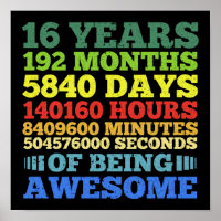 16th Birthday 16 Years Old Girl Boy 192 Months