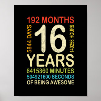 16th Birthday 16 Years Old Vintage Retro 192 Poster