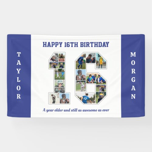 16th Birthday Anniversary Number 16 Photo Collage Banner