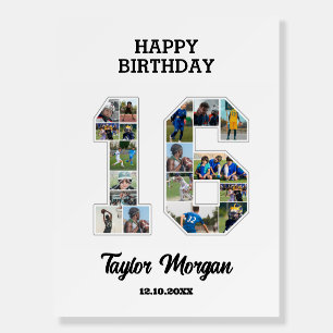 16th Birthday Anniversary Number 16 Photo Collage Foam Board