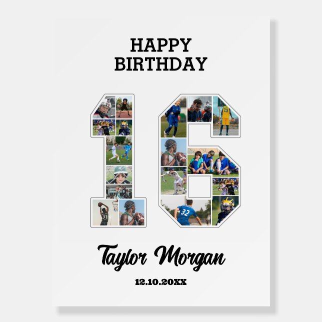 16th Birthday Anniversary Number 16 Photo Collage Foam Board (Front)