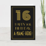 [ Thumbnail: 16th Birthday: Art Deco Inspired Look "16" & Name Card ]