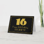 [ Thumbnail: 16th Birthday: Art Deco Inspired Look "16" & Name Card ]