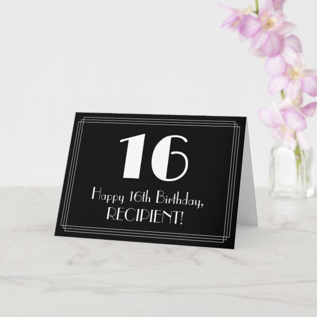 16th Birthday ~ Art Deco Inspired Look "16", Name Card (Orchid)