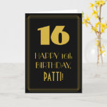 [ Thumbnail: 16th Birthday ~ Art Deco Inspired Look "16" & Name Card ]