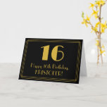 [ Thumbnail: 16th Birthday: Art Deco Inspired Look "16" + Name Card ]