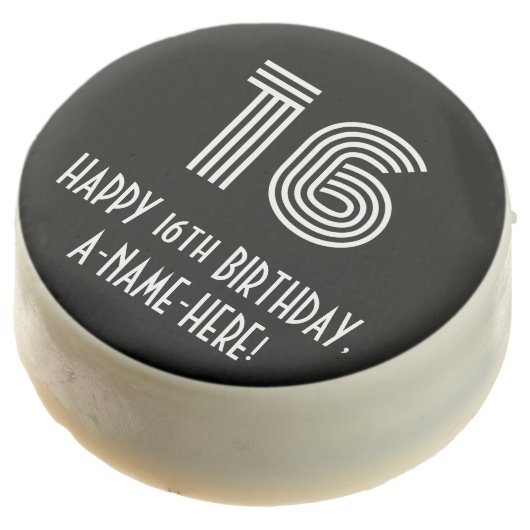 16th Birthday - Art Deco Inspired Look "16", Name Chocolate Covered Oreo (Angled)