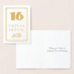 [ Thumbnail: 16th Birthday: Art Deco Inspired Look "16" & Name Foil Card ]