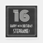 [ Thumbnail: 16th Birthday: Art Deco Inspired Look "16" + Name Napkins ]