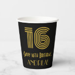 [ Thumbnail: 16th Birthday: Art Deco Inspired Look “16” & Name Paper Cups ]