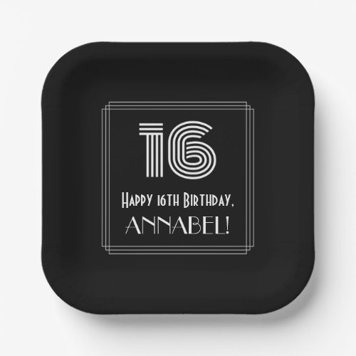 16th Birthday  Art Deco Inspired Look 16  Name Paper Plates
