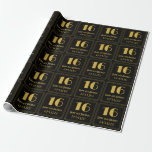 [ Thumbnail: 16th Birthday ~ Art Deco Inspired Look "16", Name Wrapping Paper ]