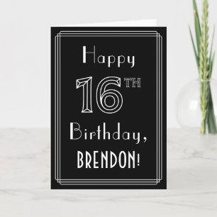 16th Birthday: Art Deco Style # 16 & Custom Name Card