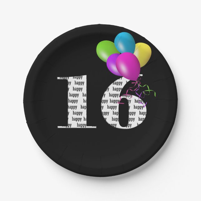 16th birthday balloon bouquet paper plates (Front)