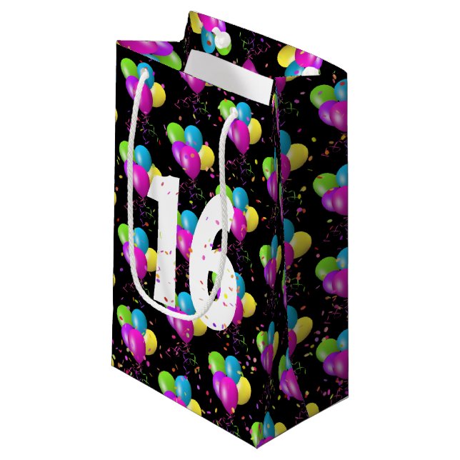 16th Birthday Balloons and Confetti Small Gift Bag (Front Angled)