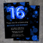 16th Birthday Balloons Kids Blue Boy Party Invitation<br><div class="desc">16th birthday balloons kids boy blue party 16th birthday party invitation for a 16 year old boy with modern script writing and fun blue foil balloons.</div>