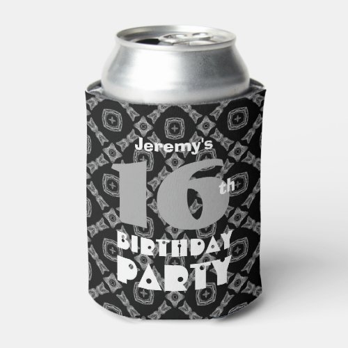 16th Birthday Black and Gray Diamond Pattern A10 Can Cooler