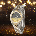 16th birthday black gold name elegant bow watch<br><div class="desc">Elegant, classic, glamorous and feminine. A faux gold colored bow and ribbon, a bit of bling and luxury for a birthday gift or keepsake. Black background. Templates for her name, and the age 16. The name is written with a modern hand lettered style script. Golden colored numbers from 9 to...</div>