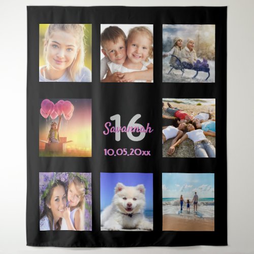 16th birthday black pink photo collage tapestry