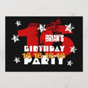16th Birthday Black Red White Stars Save Date K04Z Save The Date