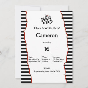 16th Birthday Black & White Party Invitation
